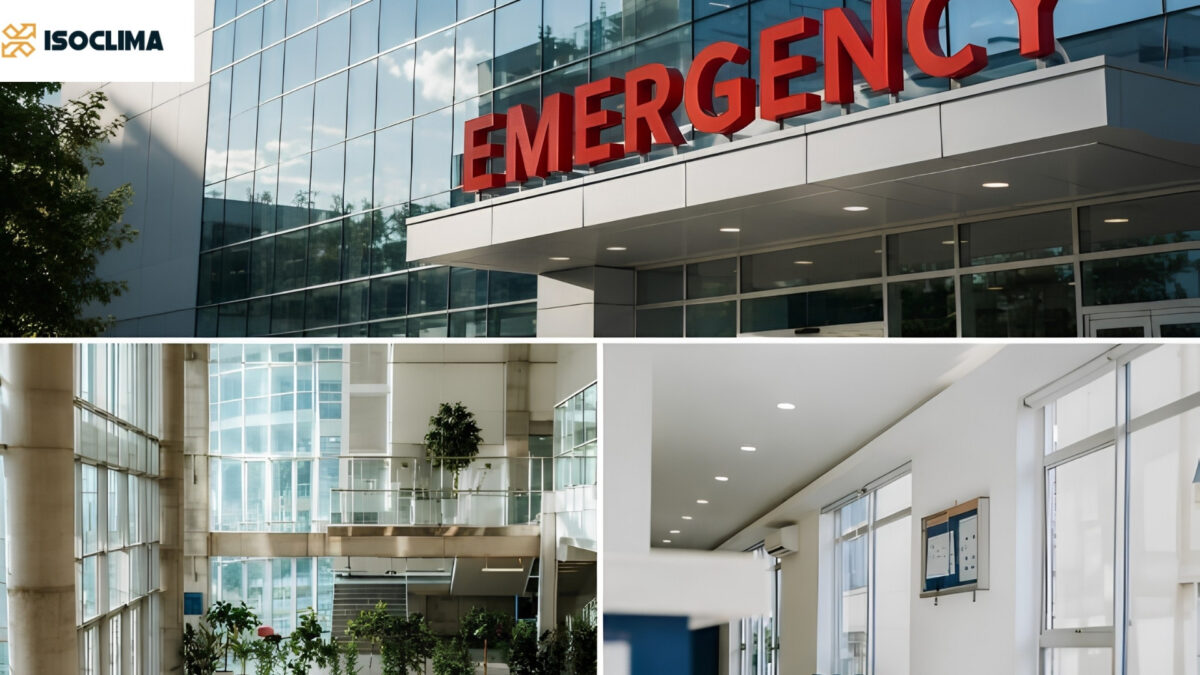 A collage of four hospital images showcasing emergency signs, highlighting the facility's focus on urgent medical care.
