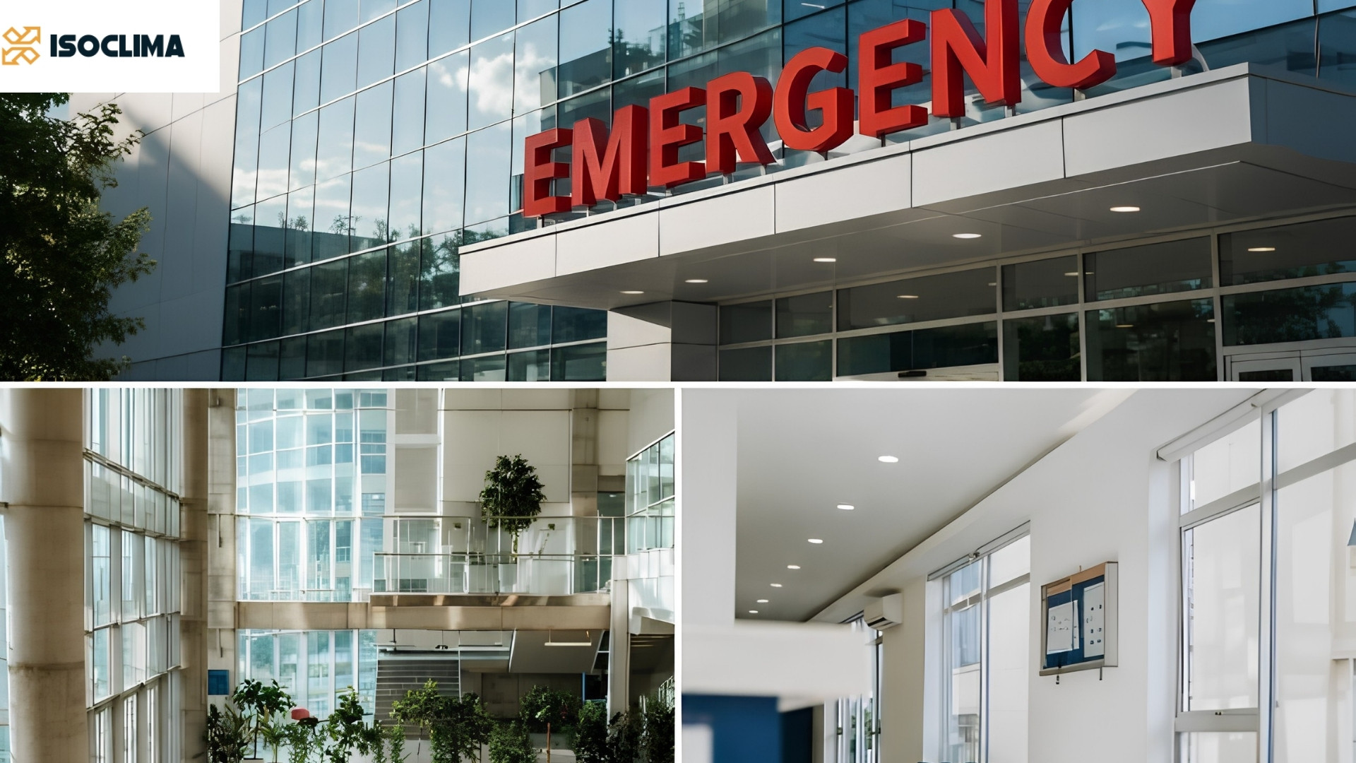 A collage of four hospital images showcasing emergency signs, highlighting the facility's focus on urgent medical care.